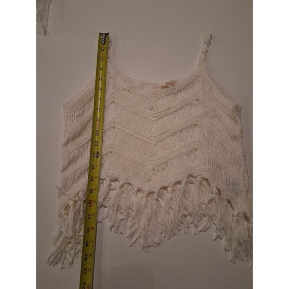 Boho Crochet Fringe Crop Top Chevron Knit Festival Tank Cami Cream Ivory S/M - Picture 4 of 7